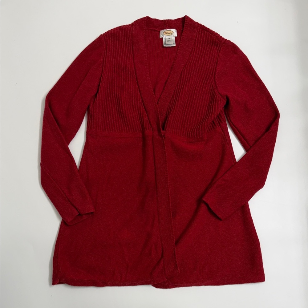 Talbots Deep Red Cotton Alpaca Women's Vintage 90’s Cardigan MED Ribbed Longline